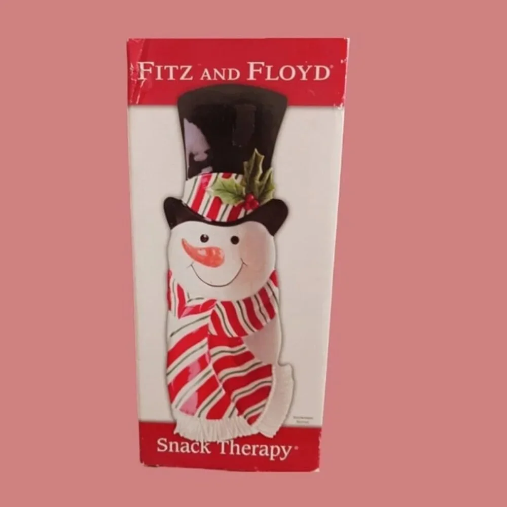 Fitz & Floyd Snack therapy snowman server tray dish plate platter holiday
